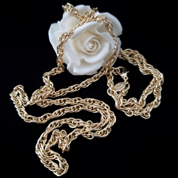 Gold Tone Necklace Extra Long Multi Chain Linked - Picture 6 of 14